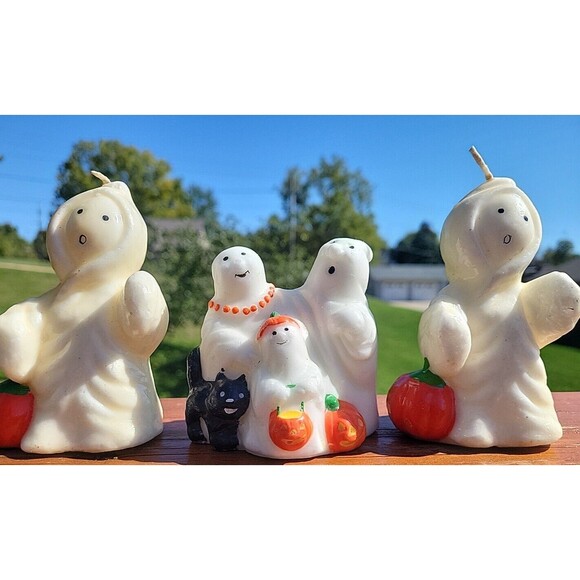 Lot of 3 Vintage Ghost Candles Glow in the Dark Family Ghost Jack O Lantern - Picture 1 of 11
